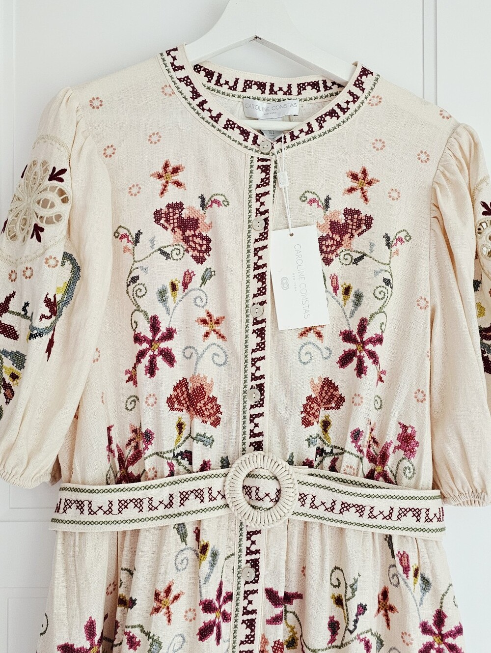 Caroline Constas Zimmermann Cream Embroidered Dress Floral Lace Rare NWT $450 - Picture 2 of 9